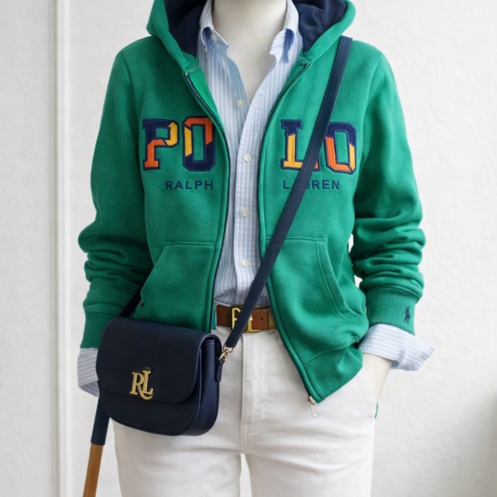 💚 Polo Ralph Lauren Green Zip-Up Hoodie | Sporty Preppy Classic